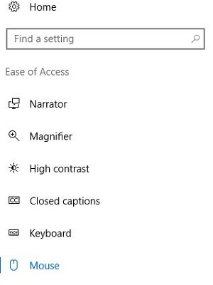 Ease of Access selection, mouse