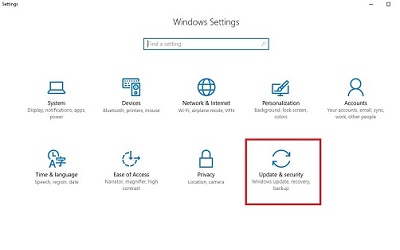 Windows 10 Settings, Update and Security
