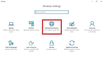 Windows 10 Settings, Network and Internet