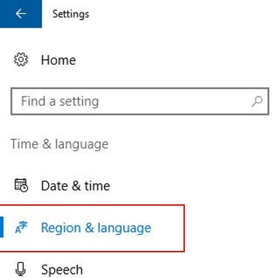 Windows 10 Time and Language Settings, Region and Language