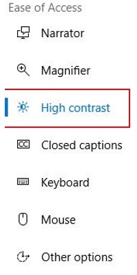 Windows 10 Ease of Access, High Contrast