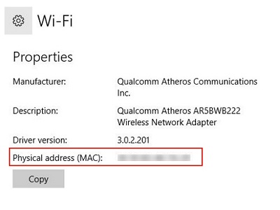 Windows 10 Wi-Fi Properties