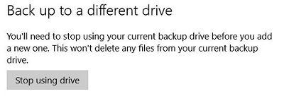 Windows 10 Backup Options, Change Drive