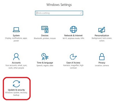 Windows 10 Settings, Update and Security