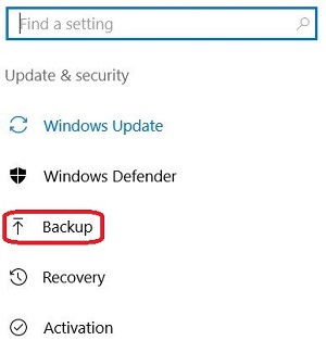 Windows 10 Update and Security, Backup