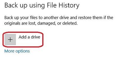 Windows 10 Backup, Select Drive