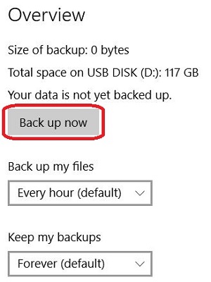 Windows 10 Backup Options, Choices