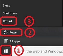 Windows Start Button, Power, Restart