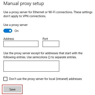 Windows Proxy Details, Save
