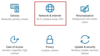 Windows Settings, Network and Internet
