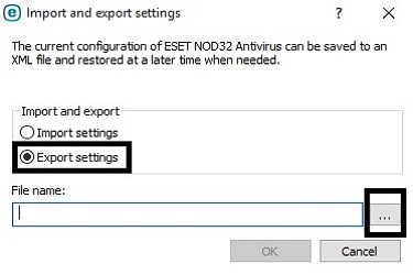 Import and Export Settings, Export options