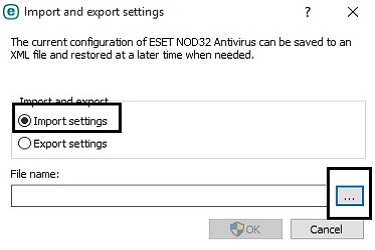 Import and Export Settings, Import options