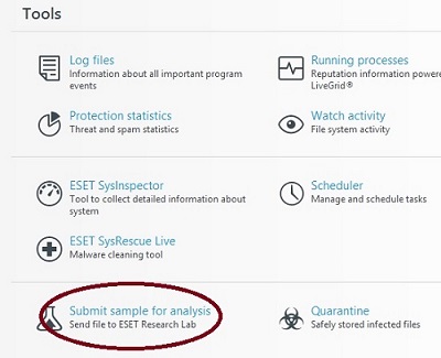 ESET Tools, Submit sample file