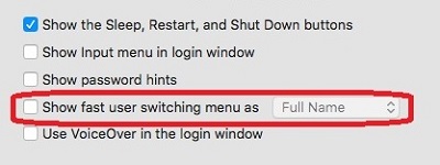 Show fast user switching menu