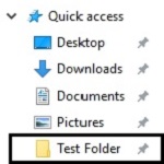 Windows 10 Test folder being shown in quick access