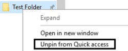 Windows 10 Unpin from quick access highlighted