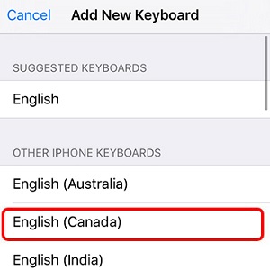 Apple iOS Add New Keyboard Setting