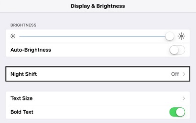 Apple iOS 9 Display & Brightness - Night Shift