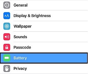 Apple iOS 9 Settings, Battery