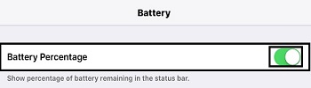 Apple iOS 9 Battery Percentage, On, Off