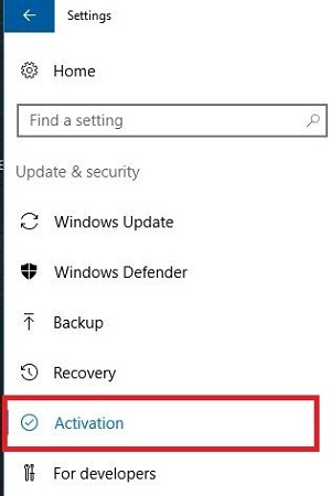 Windows 10 Settings - Activation