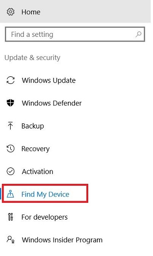Update & Security, Find My Device