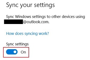 Sync settings, On, Off
