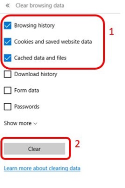 Clear Browsing data menu