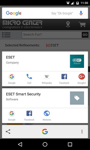 Google Now on Tap, ESET Information