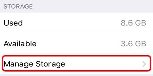Storage and iCloud, Manage Storage