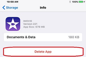 Manage Storage, iMovie, Delete App