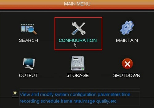 WinBook DVR Main Menu Configuration selected
