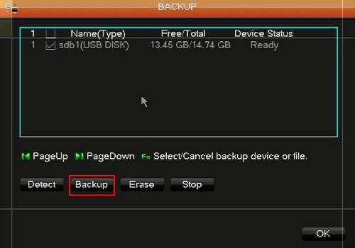WinBook DVR Backup Menu Backup Selected