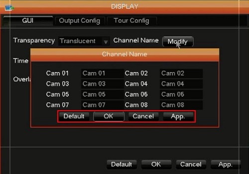 WinBook DVR Channel Name Save Options