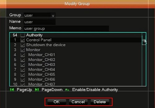 WinBook DVR Modify group menu