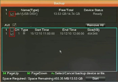 WinBook DVR Backup menu Drive highlighted