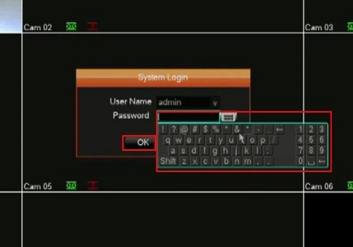WinBook DVR Password field with keyboard