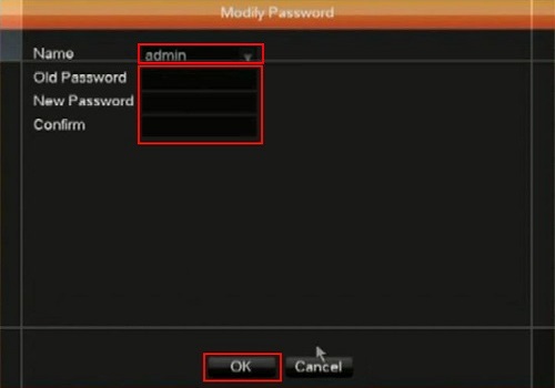 WinBook DVR Modify Password menu