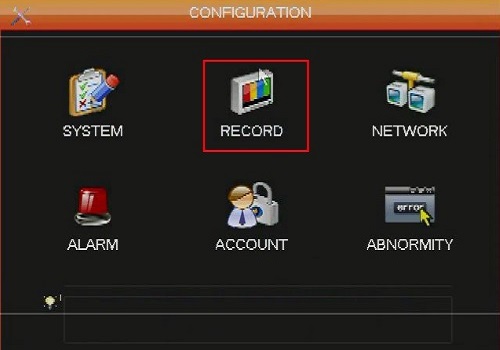 WinBook DVR Configuration Menu, Record Selected