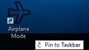Desktop, Airplane Mode Icon, Pin to Taskbar