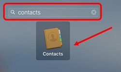 Mac OS X El Capitan Search bar, Contacts Selected