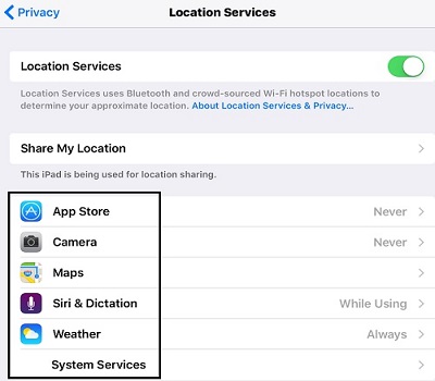 Location Services, Apps