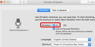 Dictation & Speech, Dictation On, Close