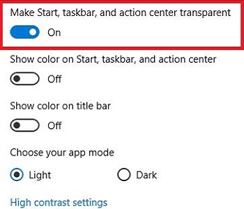 Transparency On Off Toggle