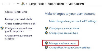 Make changes to your user account, Manage another account
