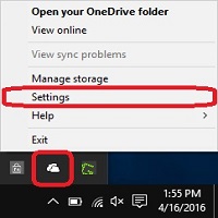 System Tray, OneDrive, Settings