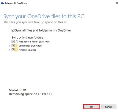 Sync your OneDrive files to this PC