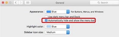 General, Automatically hide and show the menu bar