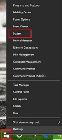 Windows 10 Quick access menu, System