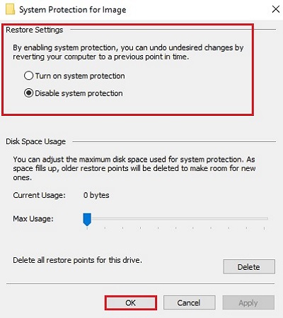 Windows 10 Enable/disable system protection